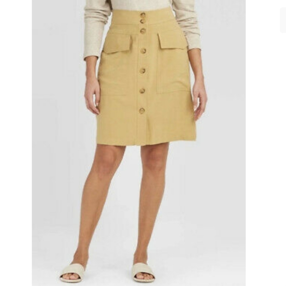 High Rise Button Front Skirt